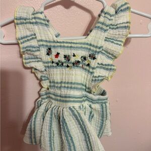 Striped Ruffled Baby Dress with Embroidery